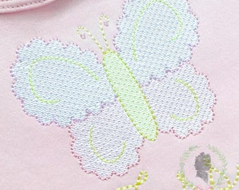 Scallop Butterfly Sketch Stitch Design, Flying Butterfly Embroidery File, Spring Butterfly Digital Embroidery Machine File, Summer Sketch