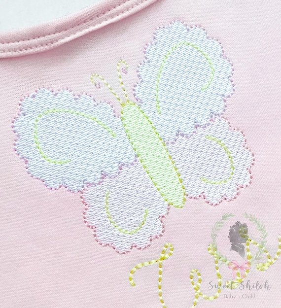 Scallop Butterfly Sketch Stitch Design, Flying Butterfly Embroidery File, Spring Butterfly Digital Embroidery Machine File, Summer Sketch