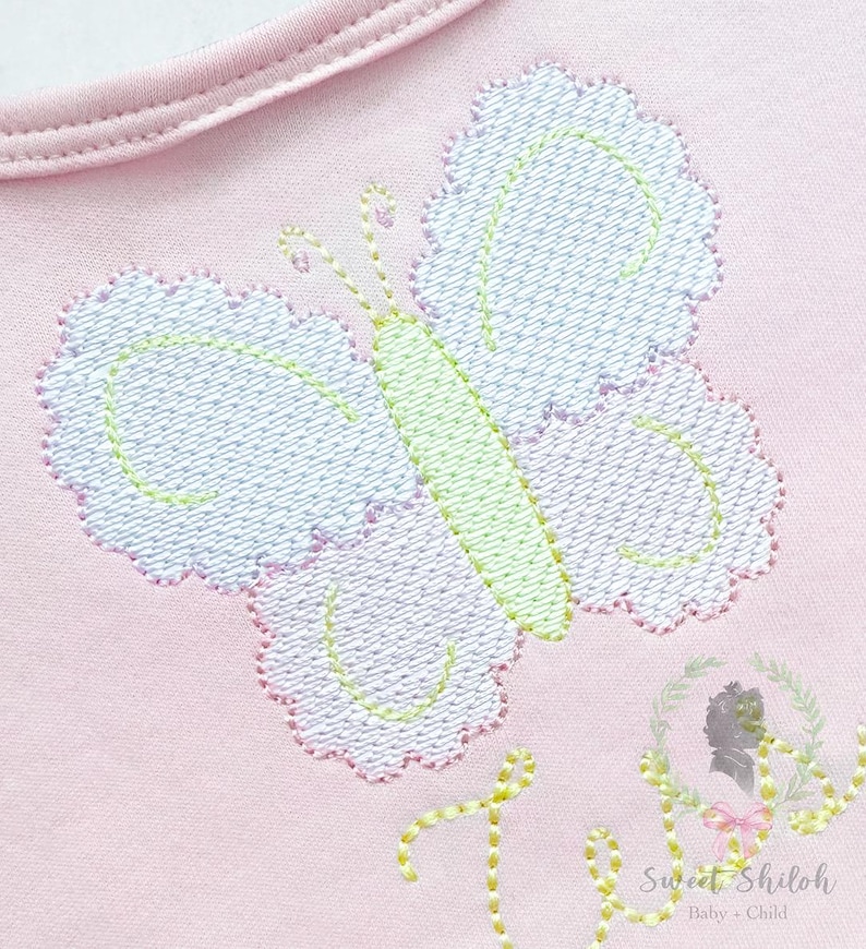Scallop Butterfly Sketch Stitch Design, Flying Butterfly Embroidery File, Spring Butterfly Digital Embroidery Machine File, Summer Sketch image 1
