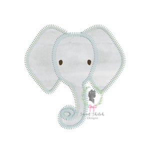 Elefantenkopf Zick-Zack Applikation Stickmuster, Elefant Applikation Stickdatei, Zoo Geburtstag Maschinendesign, Zick-Zack-Stich Elefant Stickdatei