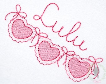 Lace Heart Valentine Bunting Embroidery Design, Valentine Embroidery Sketch Frame, Valentine's Day Sketch Stitch Frame, Childrens Embroidery