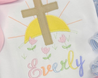 Easter Sunday Cross Applique Design, He is Risen Embroidery Machine File, Sunrise Cross Design, Christian Easter Zigzag Stitch Embroidery