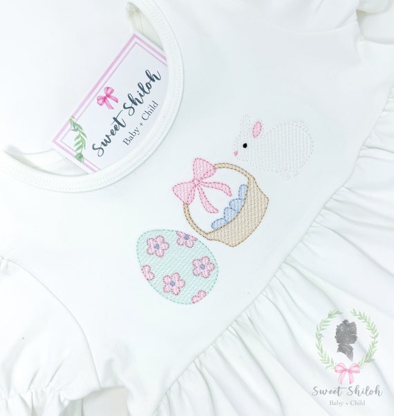 Bunny Rabbit Sketch Embroidery Design, Easter Basket Bow Trio Sketch, Floral Egg Embroidery Machine File, Easter Egg Sketch Stitch