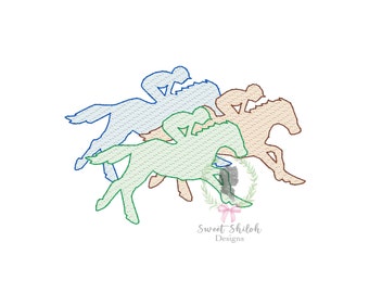 Silhouette Derby Horse Race Sketch Design, Derby Jockey Horse Embroidery File, Sketch Jockey Embroidery Trio, Race Horse Machine Design