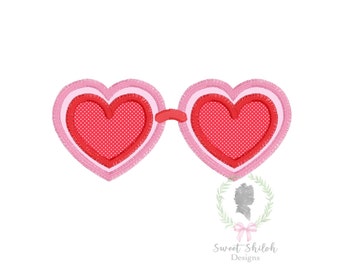Valentine Heart Glasses Embroidery Design, Heart Sunglasses Embroidery File, Valentine Satin Stitch Applique Machine Design, Heart Shades