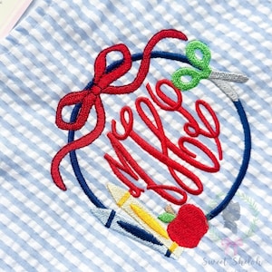 Crayon Monogram Frame Design, Crayon with Ribbon Frame Design, Back to School Coloring Embroidery Design, Apple Frame Machine Embroidery