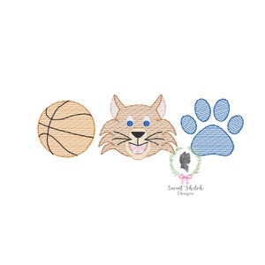 Sketch Wildcat Basketball Embroidery Design, Kentucky Mascot Sketch Design, Sketch Paw Print Machine Embroidery, Wildcat Trio Boy Design