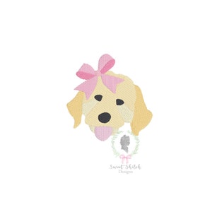 Goldendoodle mit Schleife Mini Fill Stickmuster, Gotcha Day Welpe Stickdatei, Bow Hündchen Stickdatei, New Puppy Stickdatei