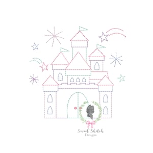 Fairytale Castle Embroidery Design, Vintage Bean Stitch Fairytale Princess Castle Embroidery File, Magic Castle Machine Design