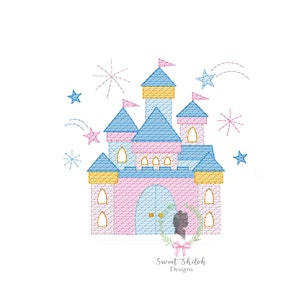 Fairytale Castle Embroidery Design, Sketch Fairytale Princess Castle Embroidery File, Magic Castle Machine Design, Firework Castle Design
