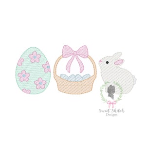 Hase Skizze Stickmuster, Osterkorb Schleife Trio Skizze, Floral Ei Stickmaschinendatei, Osterei Skizze Bild 2