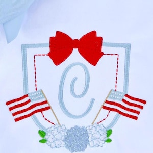 4th of July Monogram Frame, American Flag Hydrangea Embroidery File, Patriotic Machine Embroidery Design, USA Independence Day Crest Design