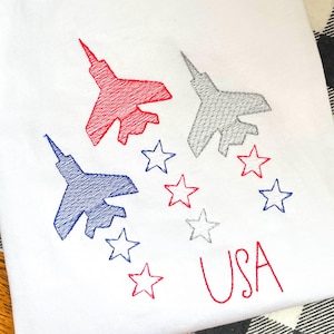 Fighter Jet Trio Sketch Design, Memorial Day Aircraft Embroidery File, Sketch Stitch Machine Design, Independence Day Embroidery Design