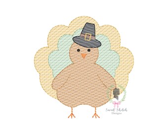 Thanksgiving Turkey Embroidery Design, Sketch Stitch Turkey Pilgrim File, Turkey Boy Machine Design, Gobble Turkey Sketch File
