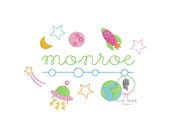 Build Your Own Space Monogram Set, Rocket Ship Mini Fill Embroidery Design, Alien Spaceship Mini Stitch, Shooting Star Embroidery, Earth