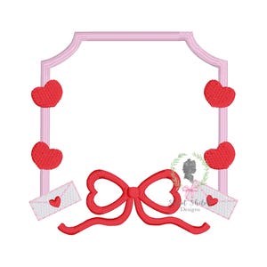 Valentinstag Herz Crest Design, Liebesbrief Monogramm Rahmen Stickerei, Herz Rahmen Crest, Herz Schleife Stickmuster, Monogrammdatei