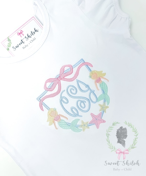 Mermaid Frame Embroidery Design, Starfish Mermaid Embroidery File, Girls Mermaid Monogram Frame Machine File, Vacation Mermaid Fill Stitch