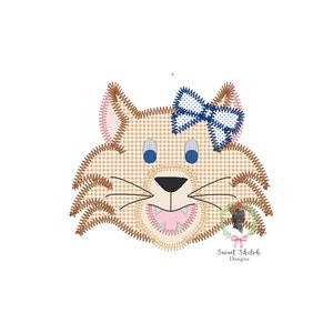 Applikation Wildkatze mit Schleife Stickmuster, Kentucky Mascot Applikation, Katzen Stickdatei, Wildkatze Maskottchen Zick-Zack-Stich