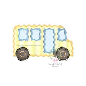 School Bus Applique Design, Back to School Embroidery File, School Bus Zigzag Stitch Machine Design, First Day of School Embroidery File