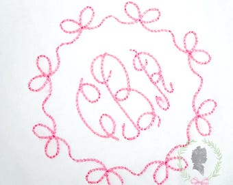 Bow Monogram Frame Design, Heirloom Ribbon Embroidery Machine File, Quick Stitch Bow Frame Digital Design, Baby Girl