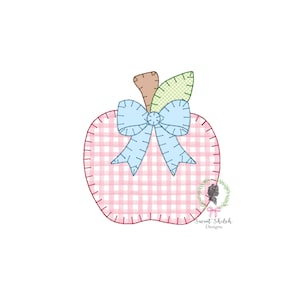 Blanket Stitch Apple Bow Applique File, Back to School Apple Ribbon Embroidery Design, Children's Preschool Machine Embroidery, Digital File