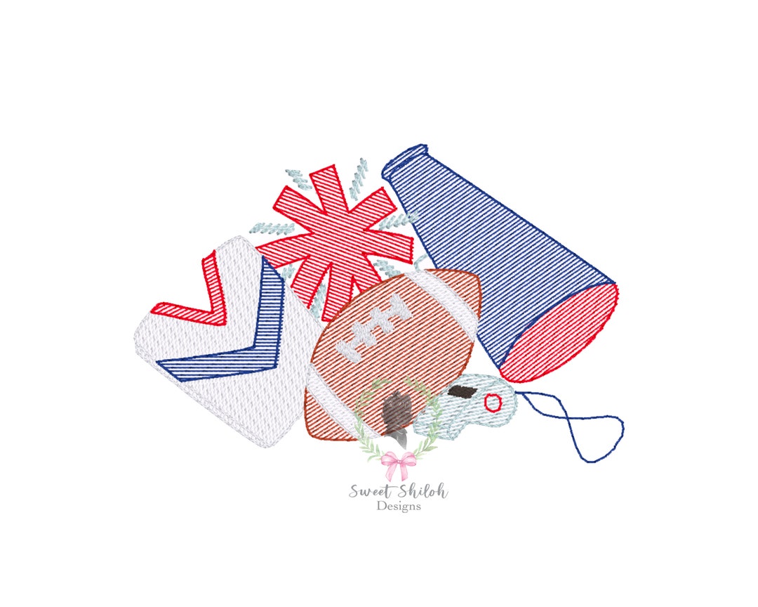 Sketch Football Cheer Embroidery Design, Pom Pom Football Sketch Design ...