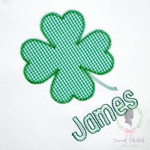 St. Patrick's Day Applique Design, Shamrock Zigzag Stitch Embroidery File, 4 Leaf Clover Machine Design, St. Patty's Shamrock Embroidery