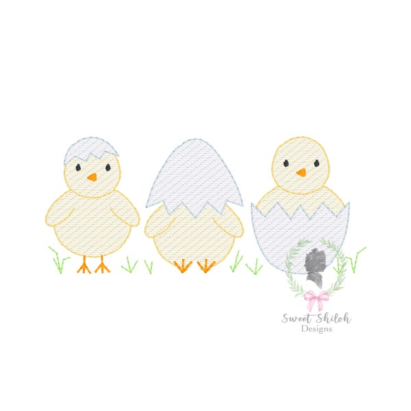 Easter Chick Sketch Trio Embroidery Design, Easter Egg Spring Chick Embroidery File, Baby Chick Machine Design, Sketch Stitch Egg Embroidery