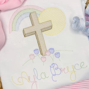 Easter Cross with Rainbow Sketch Design, He is Risen Embroidery Machine File, Sunrise Cross Embroidery, Christian Easter Sketch Stitch