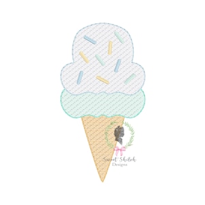 Eis Skizze, Eiswaffel Stickdatei, Eis Schaufel mit Streuseln, Stickdatei, Maschinenstickerei