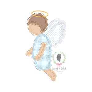 Disegno di ricamo di angelo bambino di Natale, disegno di angelo a punto zigzag, ricamo di applique di angelo custode, ricamo a macchina per le feste cristiane
