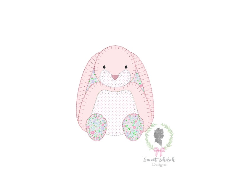 Bunny Rabbit Blanket Stitch Embroidery Design, Easter Bunny Applique Machine File, Vintage Bunny Stitch Embroidery, Applique Stuffed Bunny image 2