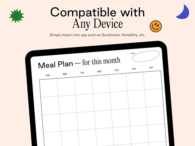 Monthly Meal Planner With Grocery List Printable Template, 30 Day Menu ...