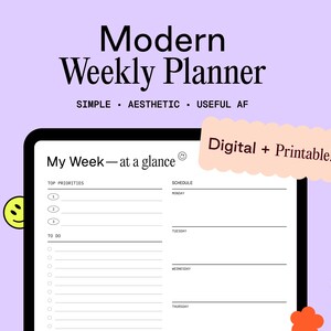 Weekly Digital Planner, Minimalist To Do List, Modern Printable Weekly Planner for Goodnotes on Ipad, Notability, Daily Appointment Planner