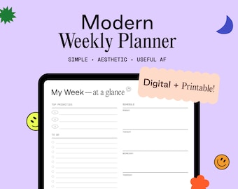 Weekly Digital Planner, Minimalist To Do List, Modern Printable Weekly Planner for Goodnotes on Ipad, Notability, Daily Appointment Planner