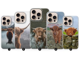 Highland cow Phone Case Farm animal Cover for iPhone 16 Pro Max, 15 Plus, 14, 13, 12, 11, XS & Samsung S24, S23, A55, A54, Pixel 9 Pro, 8