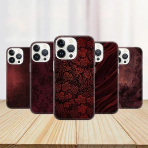 Coque de portable bordeaux foncé pour iPhone 16 Pro Max, 15 Plus, 14, 13, 12, 11, XS et Samsung S24, S23, A55, A54, Pixel 9 Pro, 8