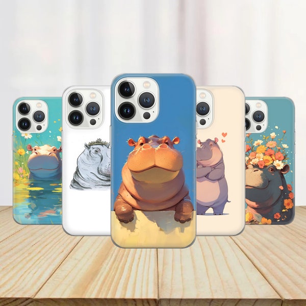 Hippo Phone Case Zoology Cover for iPhone 14 13 12 Pro 11 XR 8 7, Samsung S23 S22 A73 A53 A13 A14 S21 Fe S20, Pixel 7 6A