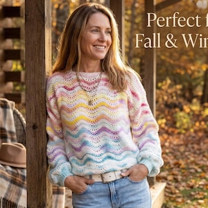 Boho Ripple Wave Crochet Sweater Pattern | Oversized Women Pullover (PDF Download)