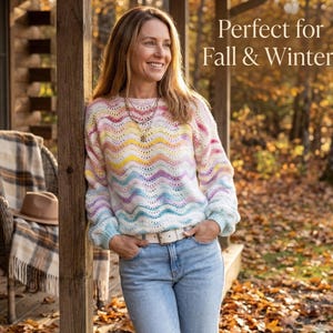 Boho Ripple Wave Crochet Sweater Pattern | Oversized Women Pullover (PDF Download)