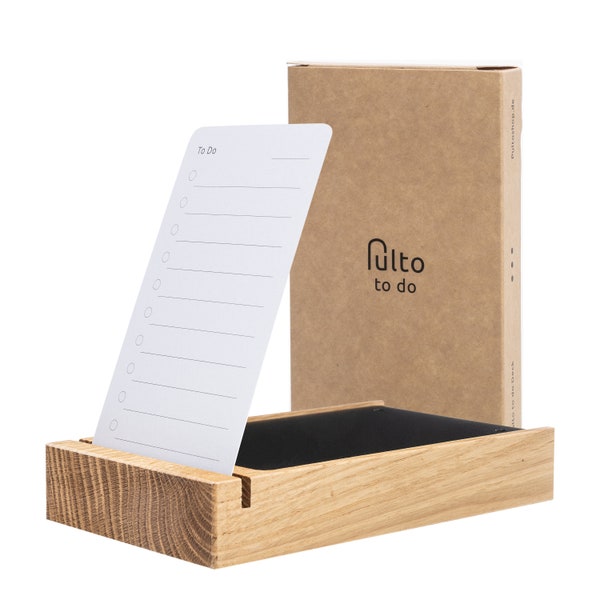 Juego de lista de tareas pendientes con tarjetero de madera | Bandeja para tarjetas que incluye 50 tarjetas de tareas | Para oficina, oficina en casa, estudio, TDAH | Empleado de regalo