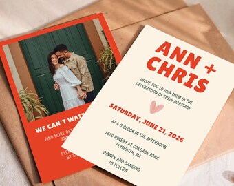 Bold Retro Wedding Invitation Template | Editable in Canva | Digital Download