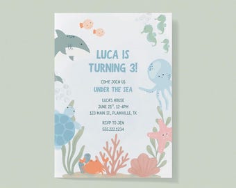 Under the Sea Birthday Invitation Template | Editable Ocean Kids Party Invite (Digital Download)