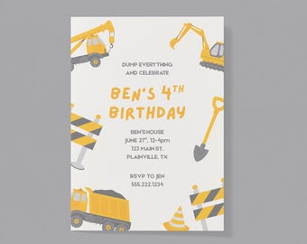 Construction Birthday Invitation Template | Editable Truck Party Invite (Digital Download)