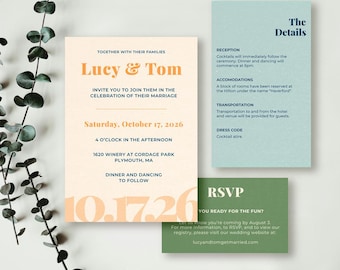 Bold Retro Mini Wedding Suite Template | Editable in Canva | Invitation, RSVP & Details