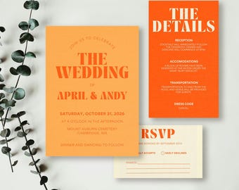 Bold Colorful Mini Wedding Suite Template | Editable in Canva | Invitation, RSVP & Details