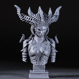 Lilith Diablo IV Bust STL File for 3D Printers - High Quality, Detailed, Supported and Unsupported Versions, Instant Digital Download