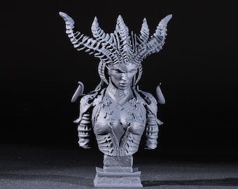 Fichier STL buste Lilith Diablo IV pour imprimantes 3D - Versions haute qualité, détaillées, prises en charge et non prises en charge, téléchargement numérique instantané