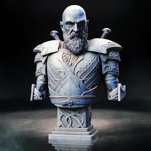 Kratos God of War Bust STL File for 3D Printers - High Quality, Detailed, Supported and Unsupported Versions