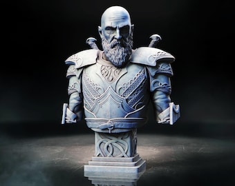 Kratos God of War Bust STL File for 3D Printers - High Quality, Detailed, Supported and Unsupported Versions